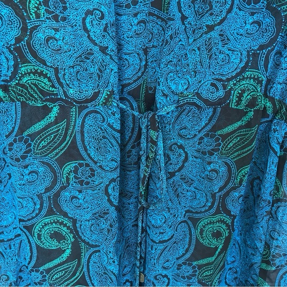 Mossimo Sheer Dress Green/Blue SzXZ Drawstring Waist 3/4Sleeve Elastic Cuff - Picture 3 of 8